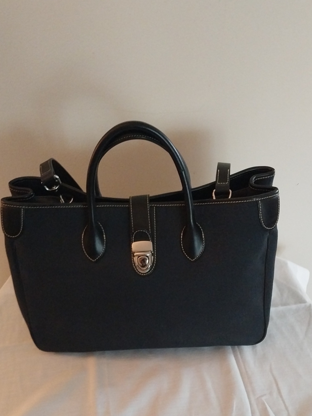 Dooney & Bourke Black Canvas Briefcase with Leather Trim